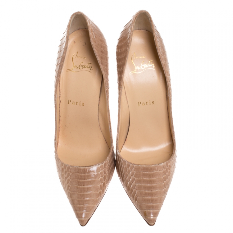Pre Owned Christian Louboutin Beige Python Leather So Kate Pointed Toe Pumps Size 37