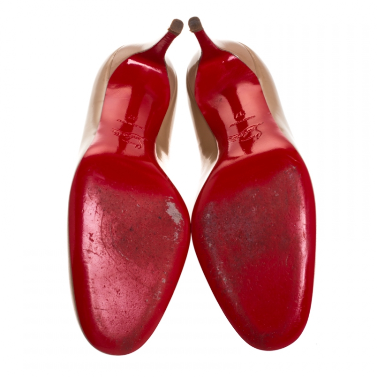 Pre Owned Christian Louboutin Beige Patent Leather Miss Gena Pumps Size 37