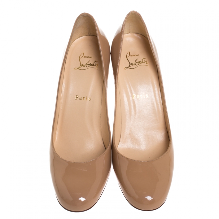 Pre Owned Christian Louboutin Beige Patent Leather Miss Gena Pumps Size 37
