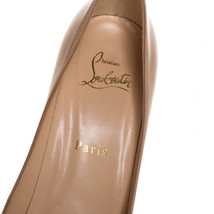 Pre Owned Christian Louboutin Beige Patent Leather Miss Gena Pumps Size 37