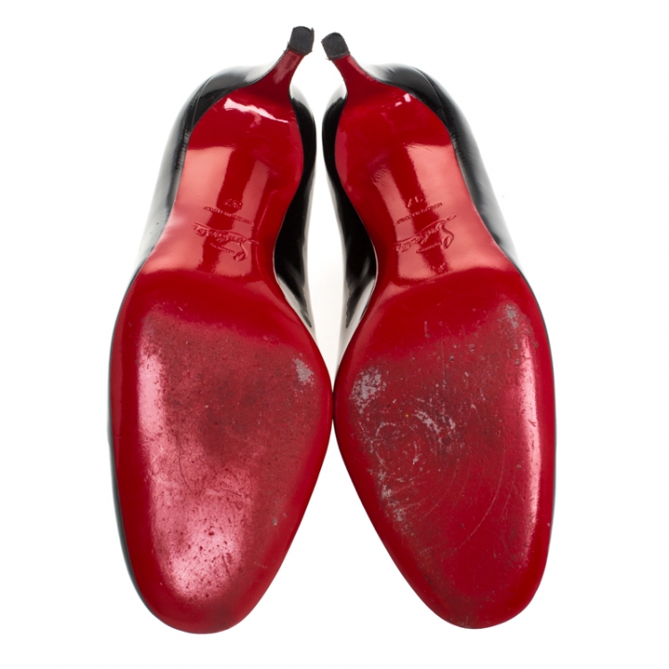 Pre Owned Christian Louboutin Black Patent Leather Miss Gena Pumps Size 37