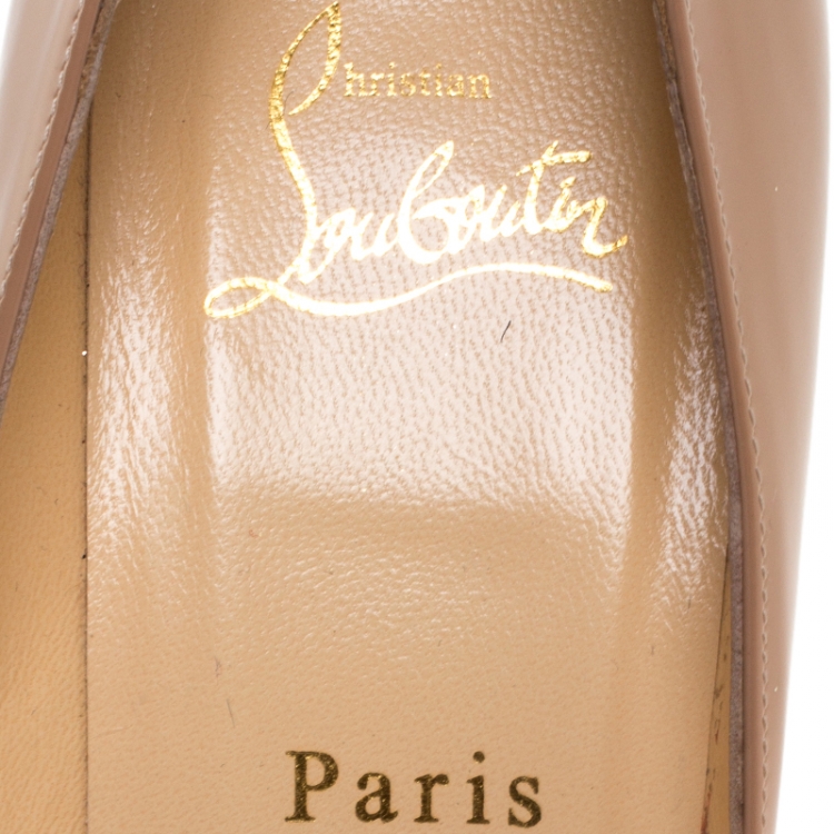 Pre Owned Christian Louboutin Nude Beige Patent Leather So Kate Pointed Toe Pumps Size 36