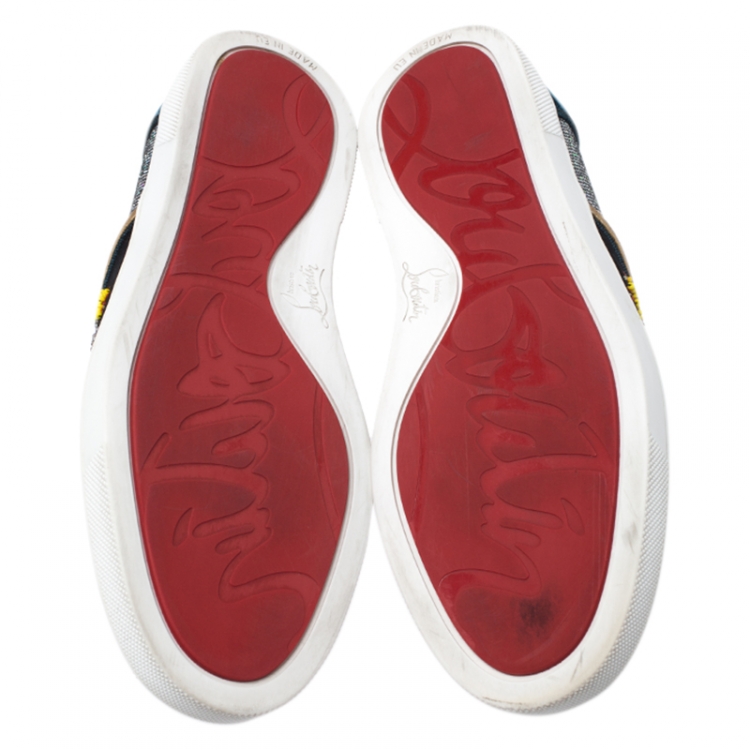 Pre Owned Christian Louboutin Multicolor Suede and Velvet Master Key On Fire Slip On Sneakers Size 38.5
