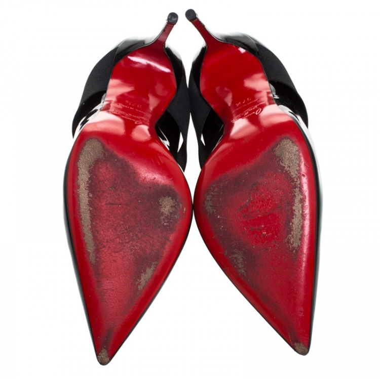 Pre Owned Christian Louboutin Black Patent Leather Sharpstagram Cross Strap Pointed Toe Pumps Size 37.5