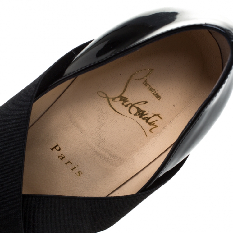 Pre Owned Christian Louboutin Black Patent Leather Sharpstagram Cross Strap Pointed Toe Pumps Size 37.5