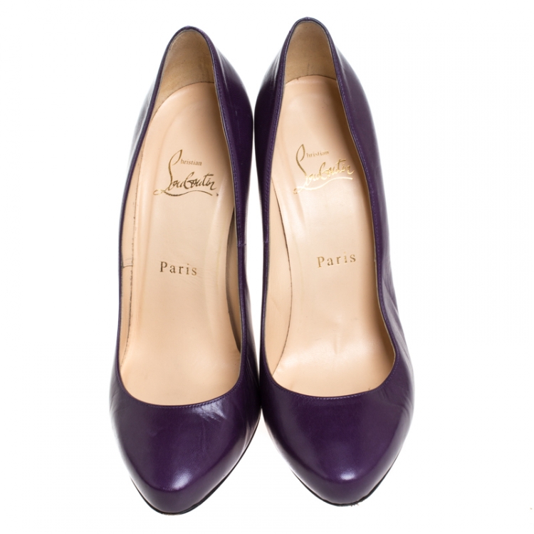 Pre Owned Christian Louboutin Purple Leather Fifille Pumps Size 38.5