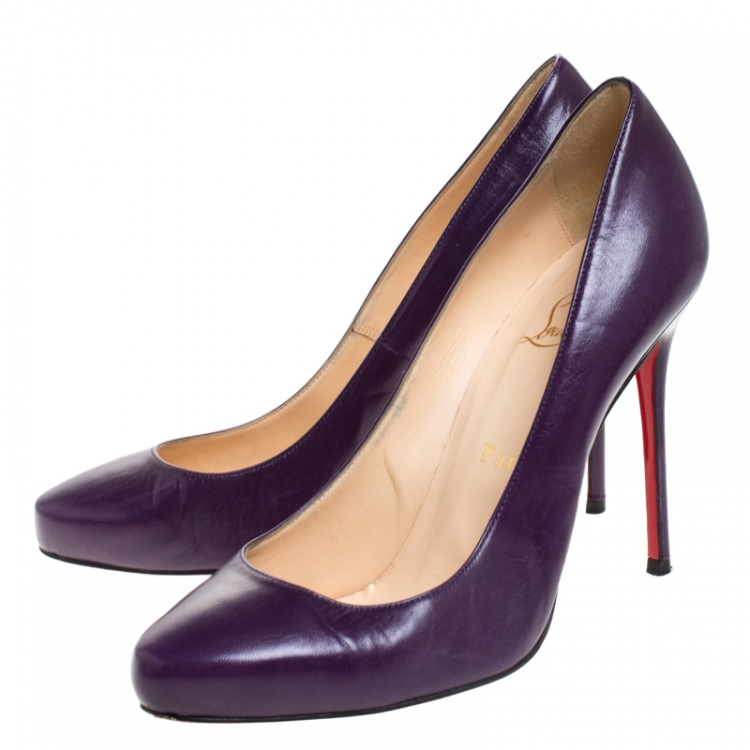 Pre Owned Christian Louboutin Purple Leather Fifille Pumps Size 38.5