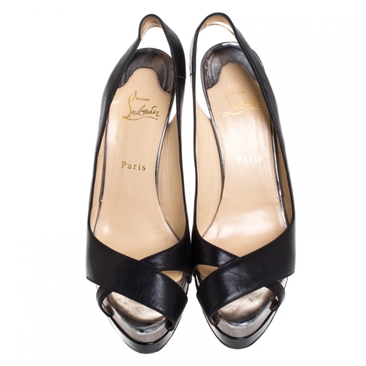 Pre Owned Christian Louboutin Black Leather Very Croise Slingback Platform Sandals Size 40
