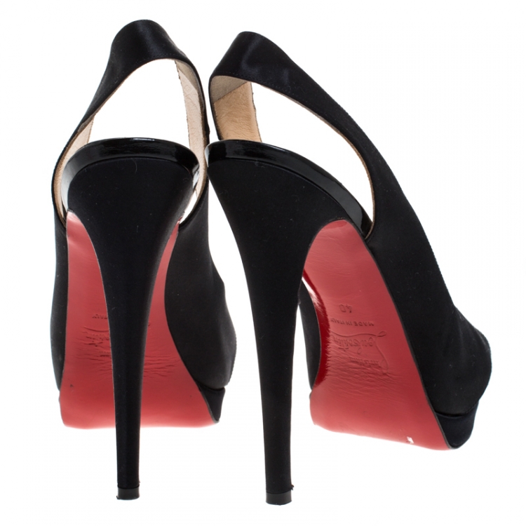Pre Owned Christian Louboutin Black Satin Very Croise Slingback Platform Sandals Size 40