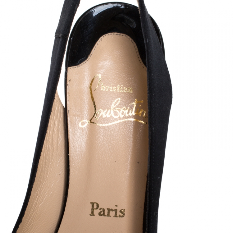 Pre Owned Christian Louboutin Black Satin Very Croise Slingback Platform Sandals Size 40