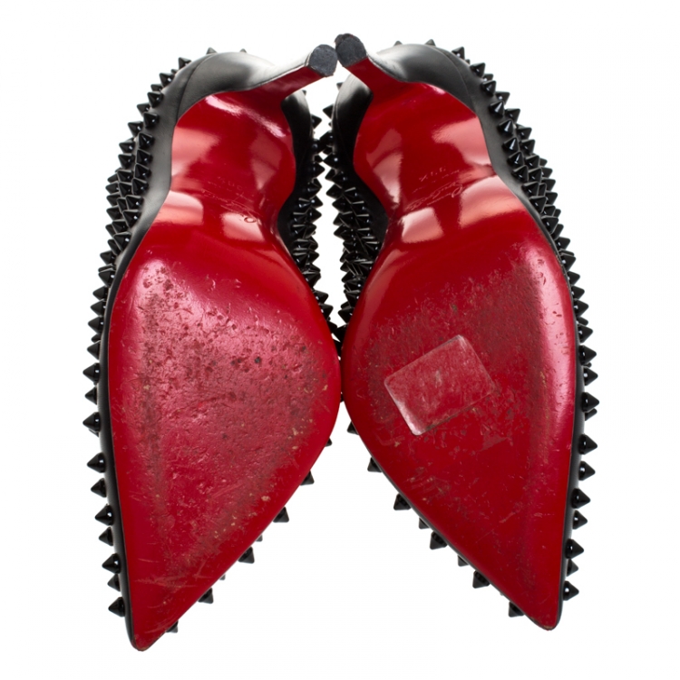 Pre Owned Christian Louboutin Black Leather Pigalle Spikes Pumps Size 39.5