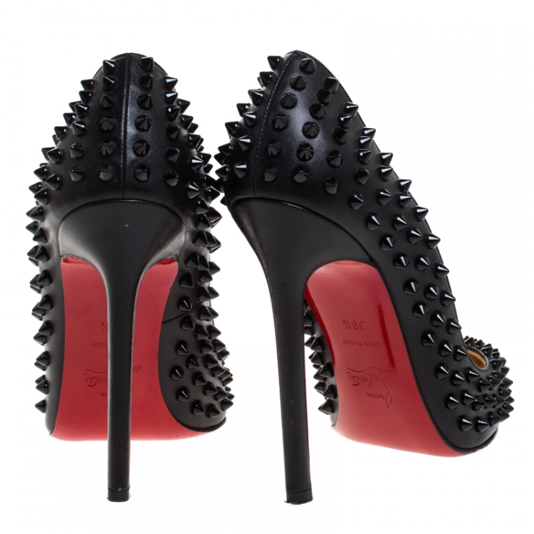 Pre Owned Christian Louboutin Black Leather Pigalle Spikes Pumps Size 39.5