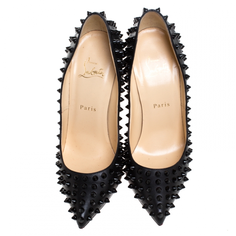 Pre Owned Christian Louboutin Black Leather Pigalle Spikes Pumps Size 39.5