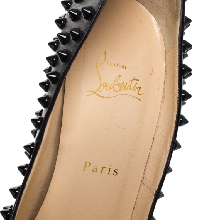 Pre Owned Christian Louboutin Black Leather Pigalle Spikes Pumps Size 39.5