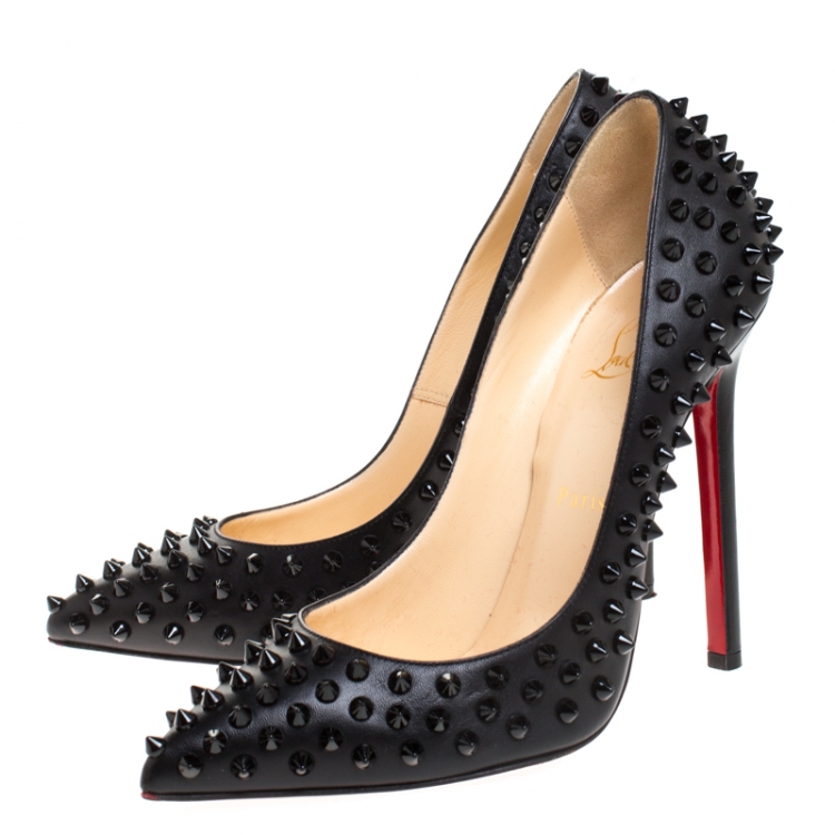Pre Owned Christian Louboutin Black Leather Pigalle Spikes Pumps Size 39.5