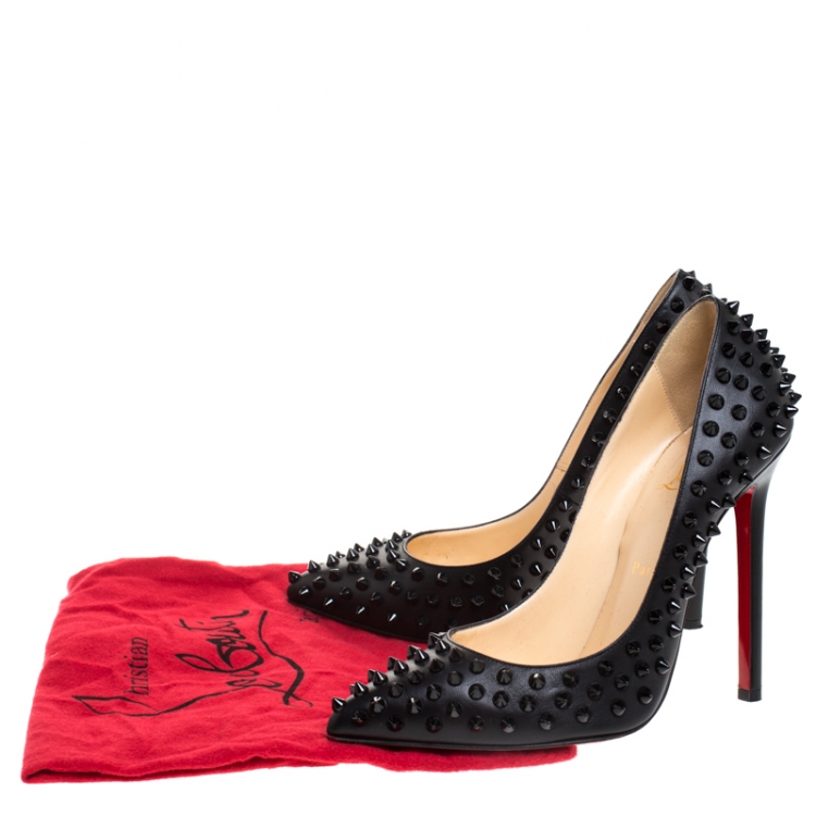 Pre Owned Christian Louboutin Black Leather Pigalle Spikes Pumps Size 39.5