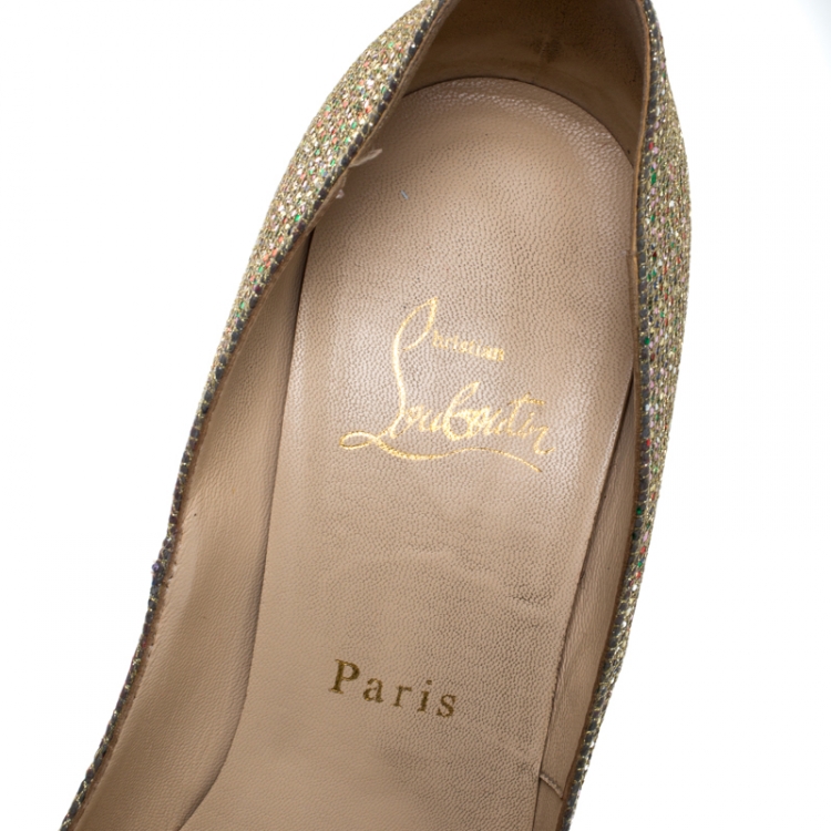 Pre Owned Christian Louboutin Multicolor Glitter Fabric Lady Peep Platform Pumps Size 38.5