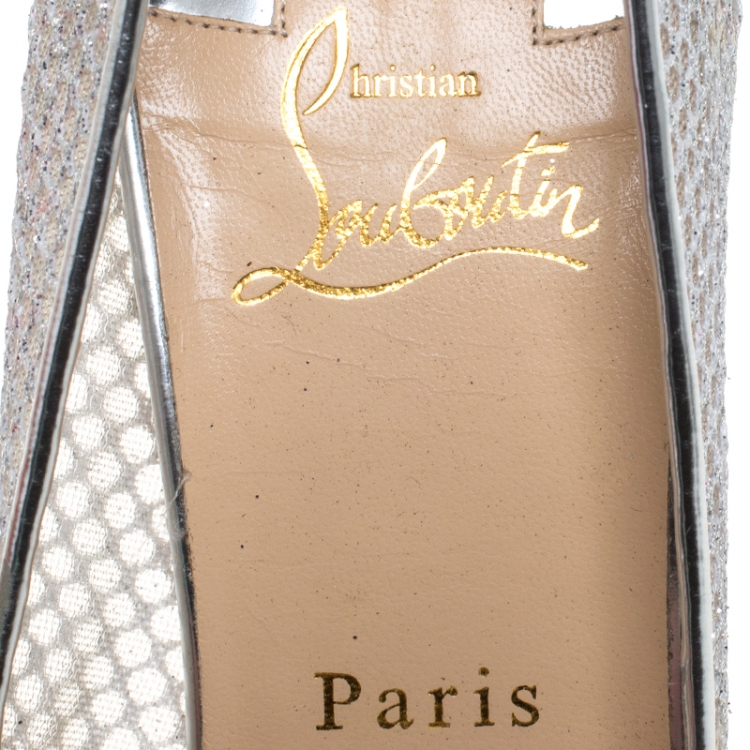 Pre Owned Christian Louboutin Silver Mesh Follies Resille Pointed Toe Pumps Size 41
