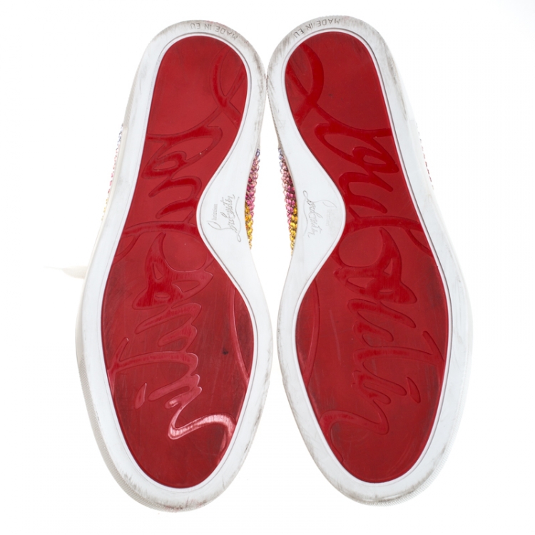 Pre Owned Christian Louboutin White Crystal Embellished  Suede Leather Louis High Top Sneakers Size 37 