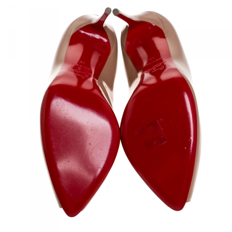 Pre Owned Christian Louboutin Beige Patent Leather Tibur Peep Toe Pumps Size 39