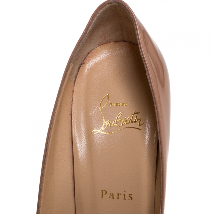 Pre Owned Christian Louboutin Beige Patent Leather Tibur Peep Toe Pumps Size 39