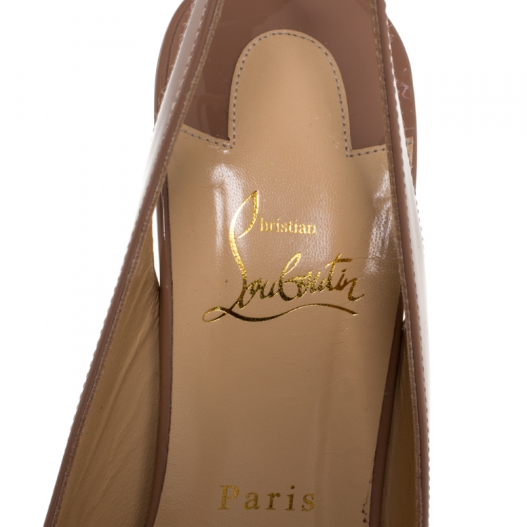 Pre Owned Christian Louboutin Nude Beige Patent Leather Lady Peep Toe Platform Slingback Sandals Size 40
