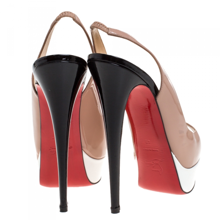 Pre Owned Christian Louboutin Tri Color Leather Lady Peep Toe Platform Slingback Sandals Size 40