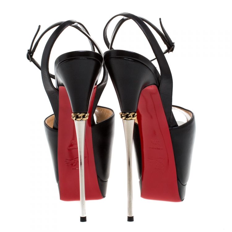 Pre Owned Christian Louboutin Black Leather Despressi Peep Toe Platform Sandals Size 37.5
