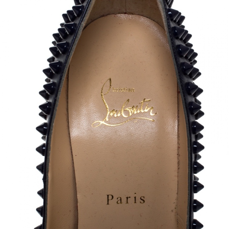 مملوكة مسبقًا Christian Louboutin Navy Blue Leather Fifi Spike Pumps Size 39.5