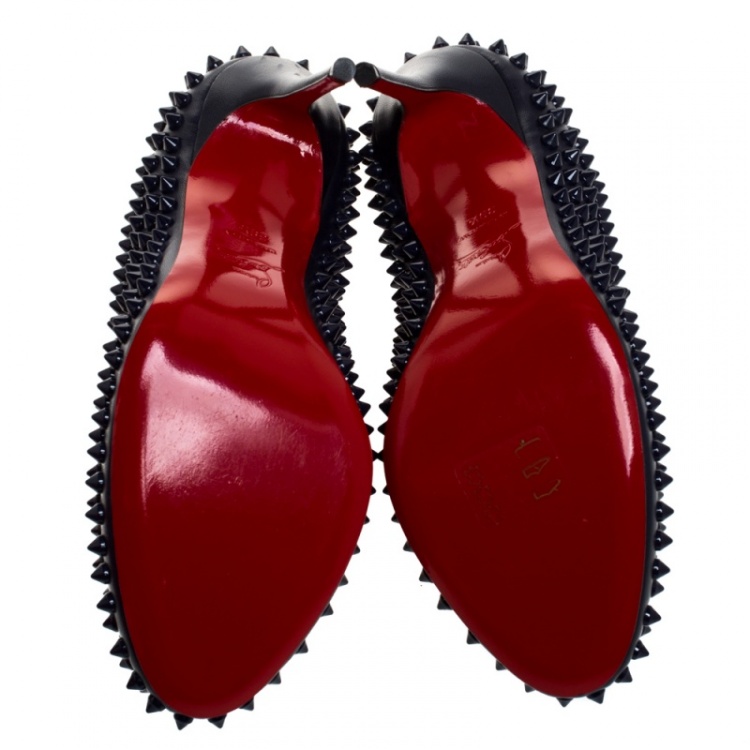 مملوكة مسبقًا Christian Louboutin Navy Blue Leather Fifi Spike Pumps Size 39.5
