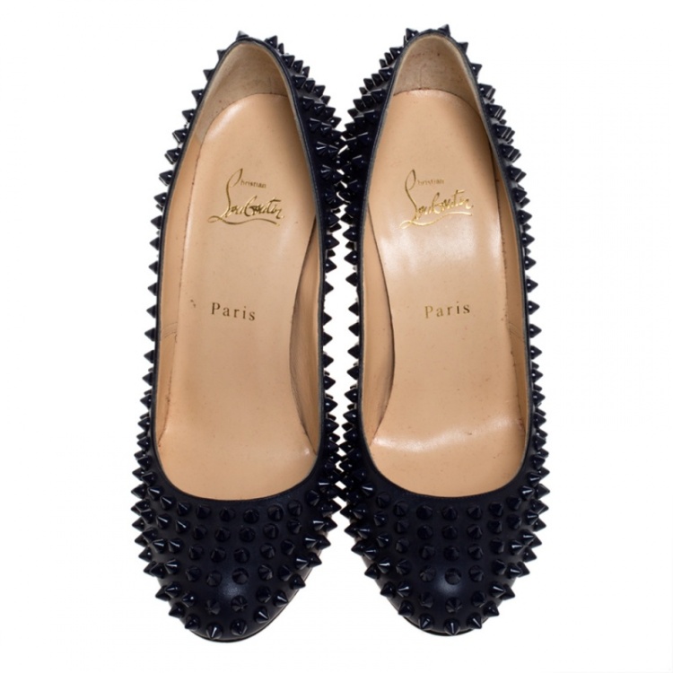 مملوكة مسبقًا Christian Louboutin Navy Blue Leather Fifi Spike Pumps Size 39.5