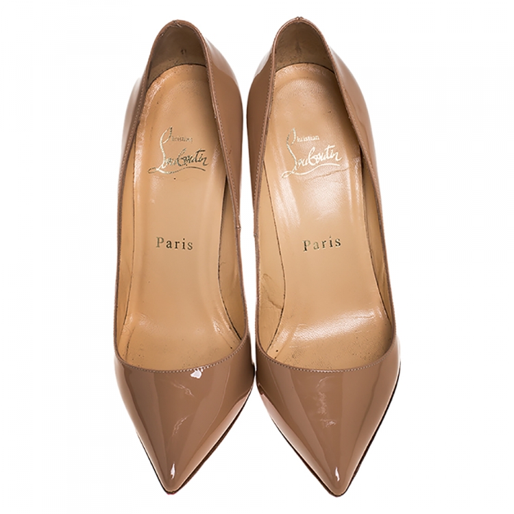 مملوكة مسبقًا Christian Louboutin Beige Patent Leather Pigalle Pointed Toe Pumps Size 36.5