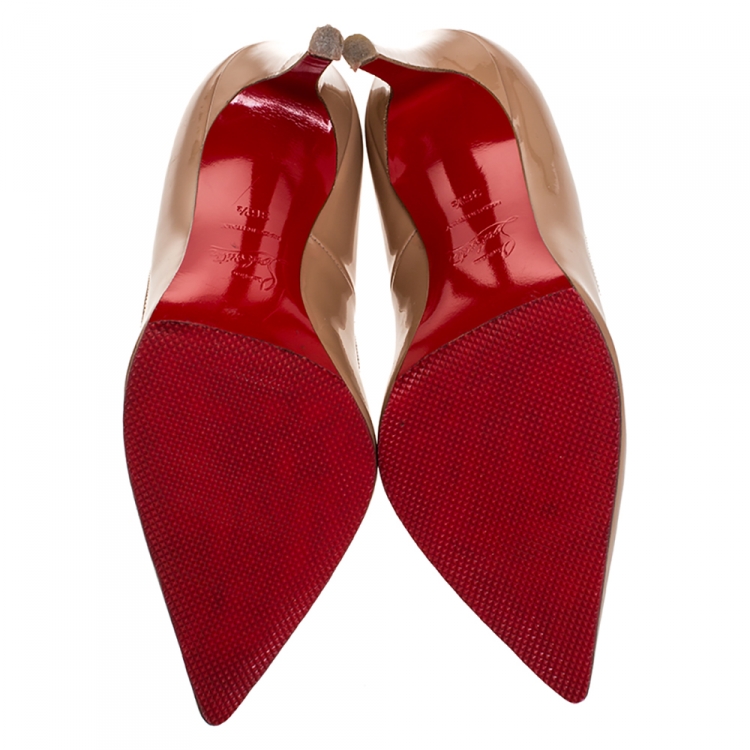 مملوكة مسبقًا Christian Louboutin Beige Patent Leather Pigalle Pointed Toe Pumps Size 36.5