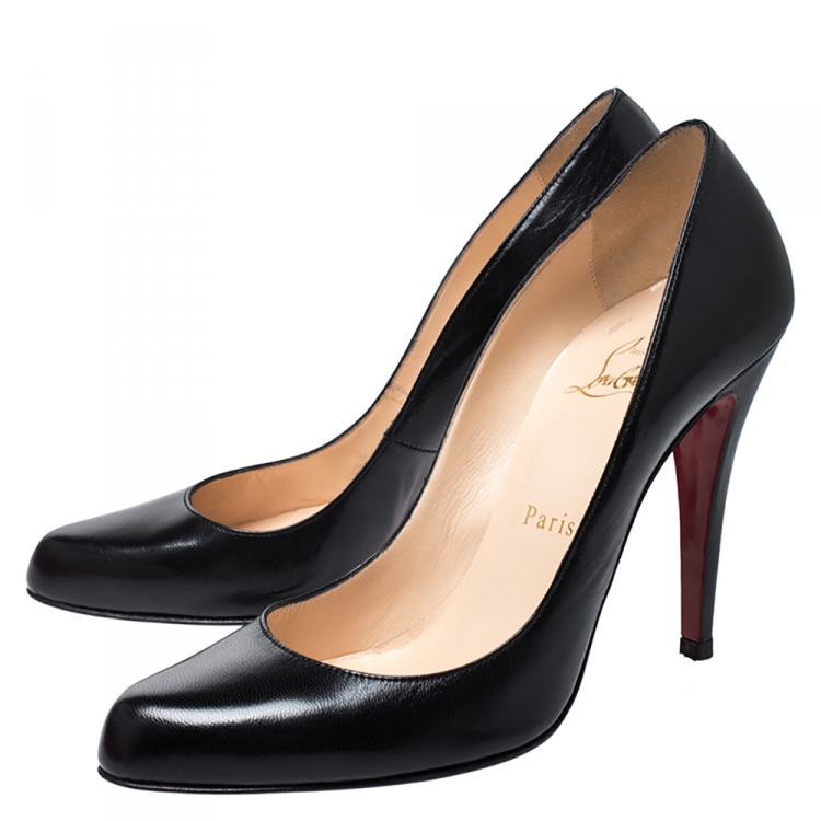Pre Owned Christian Louboutin Black Leather Decollete Pumps Size 37.5