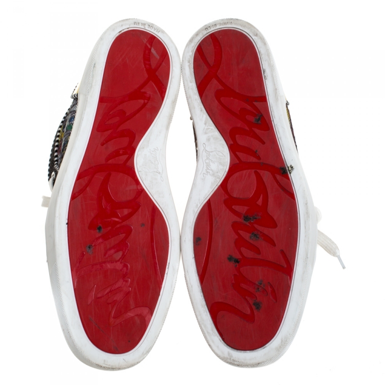 Pre Owned Christian Louboutin Multicolor Graffiti Sequin And Leather Rantus Orlato High Top Sneakers Size 42