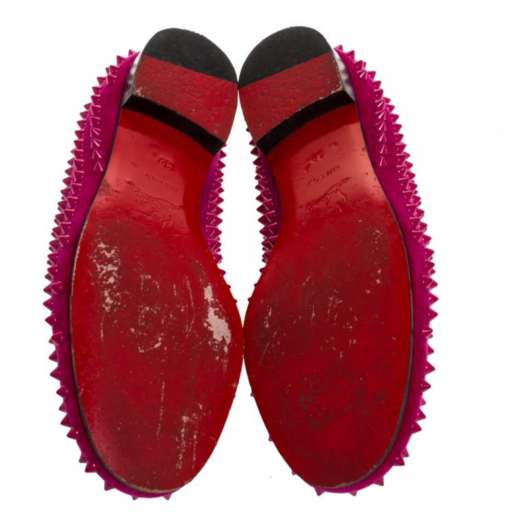 مملوكة مسبقًا Christian Louboutin Pink Suede Leather Rolling Spikes Loafers Size 39