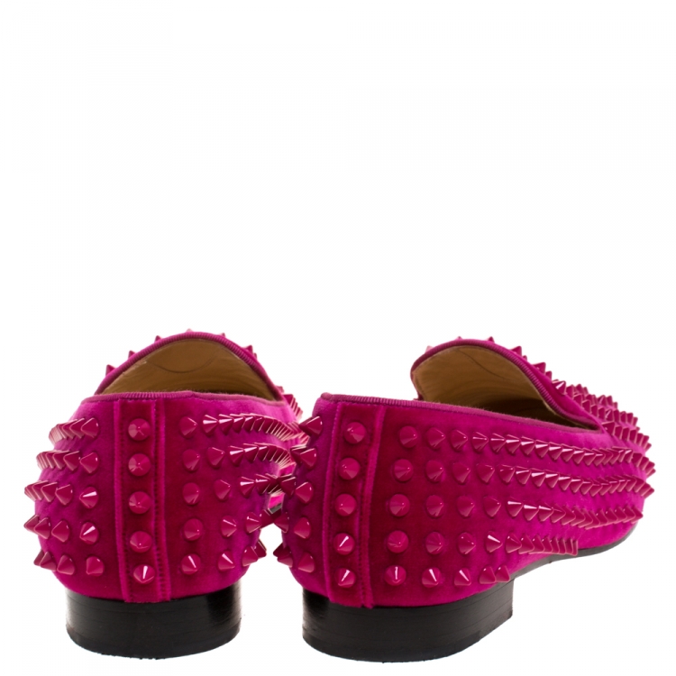 مملوكة مسبقًا Christian Louboutin Pink Suede Leather Rolling Spikes Loafers Size 39