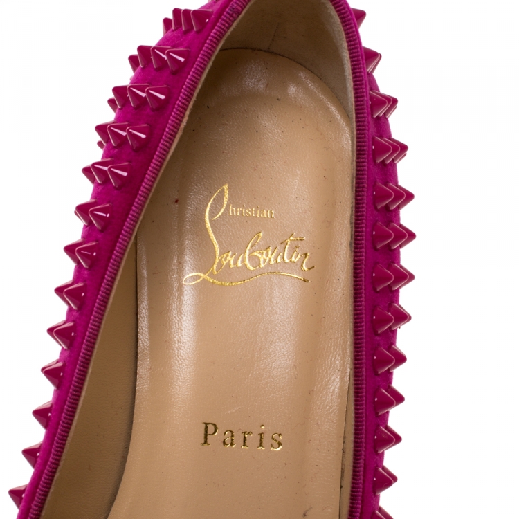 مملوكة مسبقًا Christian Louboutin Pink Suede Leather Rolling Spikes Loafers Size 39