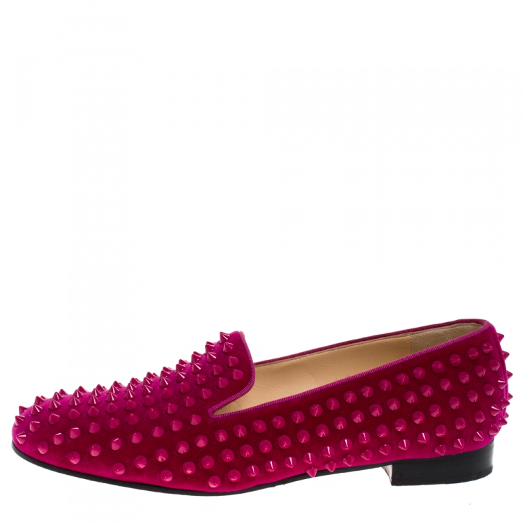 prinsesse pizza jeans Christian Louboutin Pink Suede Leather Rolling Spikes Loafers Size 39  Christian Louboutin | TLC