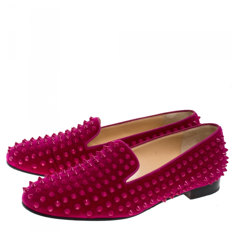 مملوكة مسبقًا Christian Louboutin Pink Suede Leather Rolling Spikes Loafers Size 39