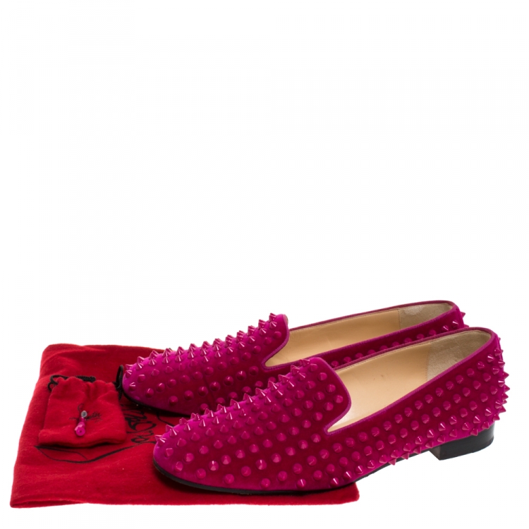 مملوكة مسبقًا Christian Louboutin Pink Suede Leather Rolling Spikes Loafers Size 39