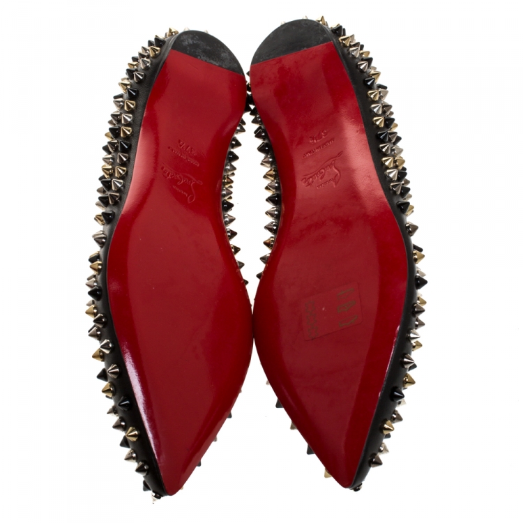 Pre Owned Christian Louboutin Black Leather Pigalle Spike Ballet Flats Size 37.5