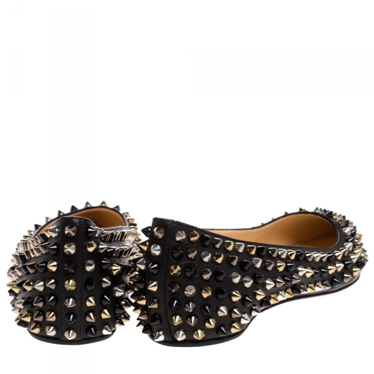 Pre Owned Christian Louboutin Black Leather Pigalle Spike Ballet Flats Size 37.5