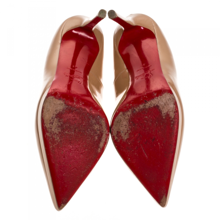 Pre Owned Christian Louboutin Beige Patent Leather Decollete Platform Pointed Toe Pumps Size 41