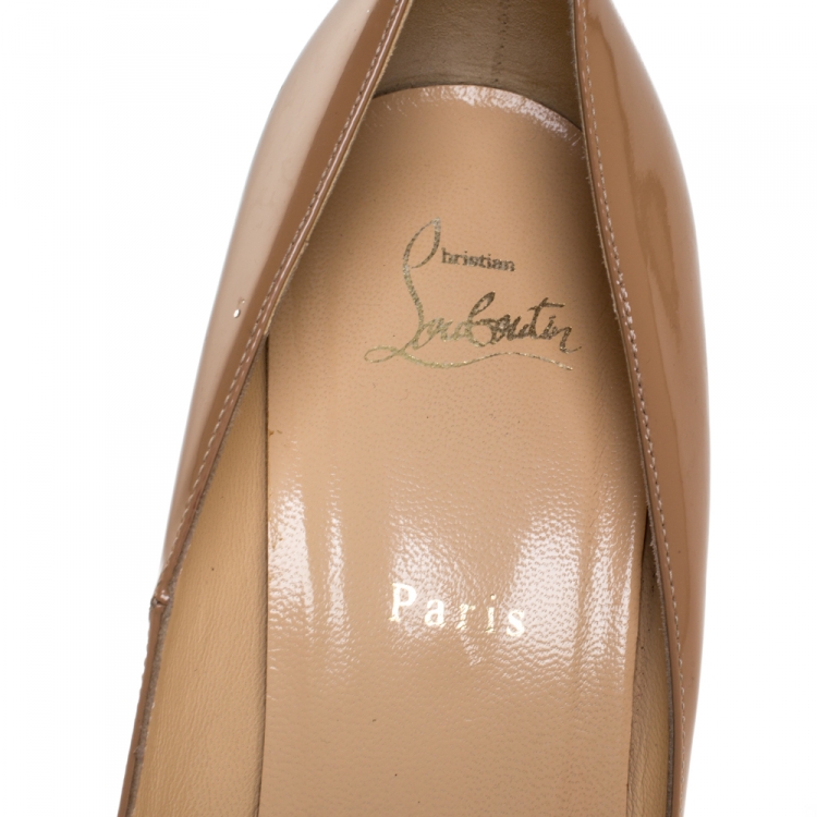 Pre Owned Christian Louboutin Beige Patent Leather Decollete Platform Pointed Toe Pumps Size 41