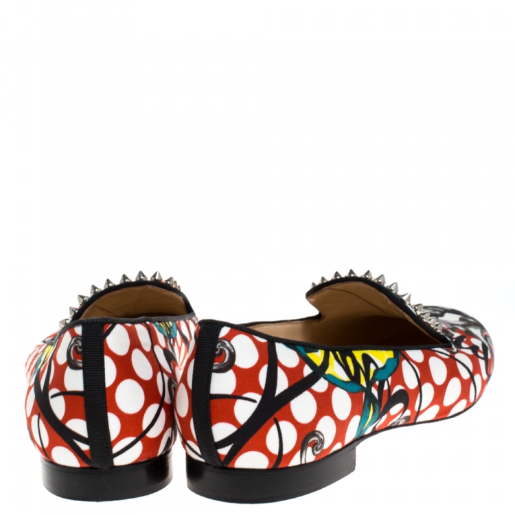 Pre Owned Christian Louboutin Multicolor Printed Fabric Smoking Slippers Size 39.5