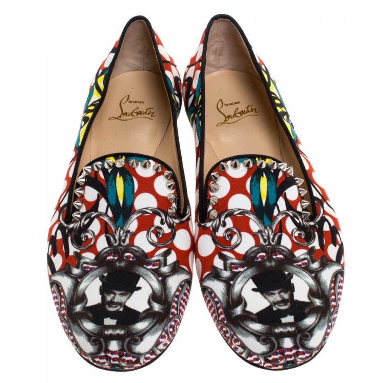 Pre Owned Christian Louboutin Multicolor Printed Fabric Smoking Slippers Size 39.5