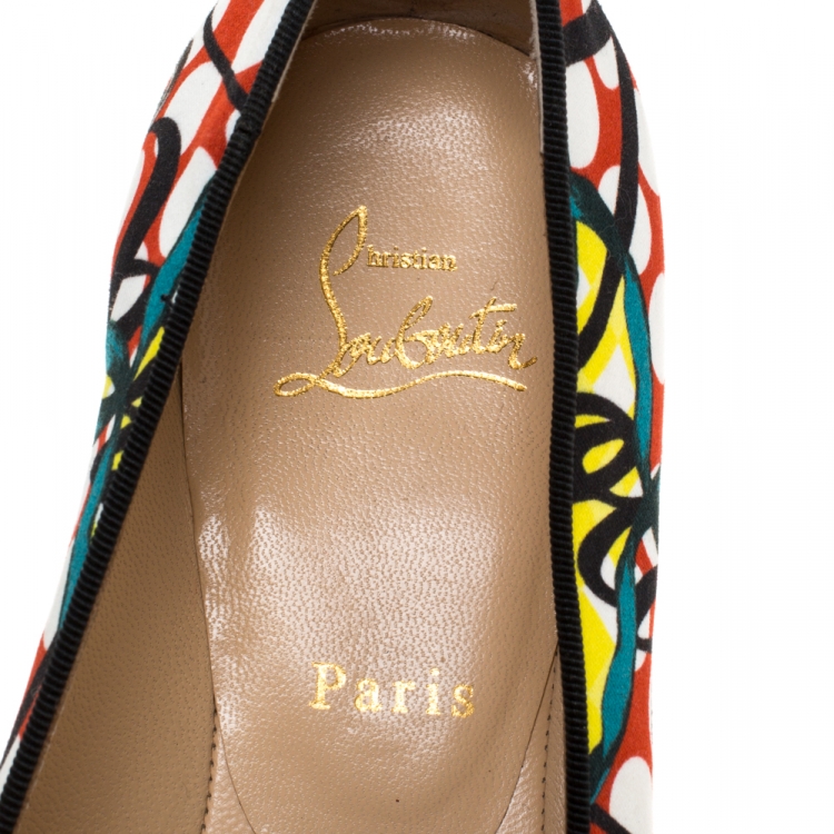 Pre Owned Christian Louboutin Multicolor Printed Fabric Smoking Slippers Size 39.5