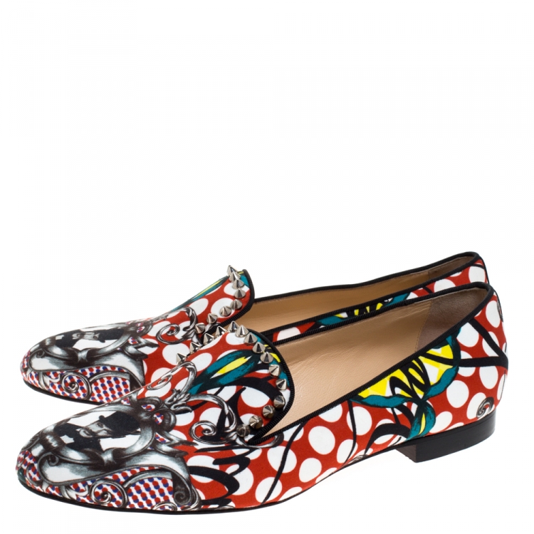 Pre Owned Christian Louboutin Multicolor Printed Fabric Smoking Slippers Size 39.5