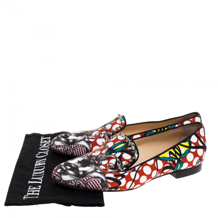 Pre Owned Christian Louboutin Multicolor Printed Fabric Smoking Slippers Size 39.5